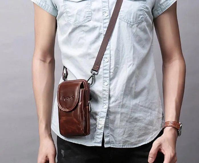 Cool Leather Mens Vintage Small Side Bag Belt Pouch Waist Bag For Men