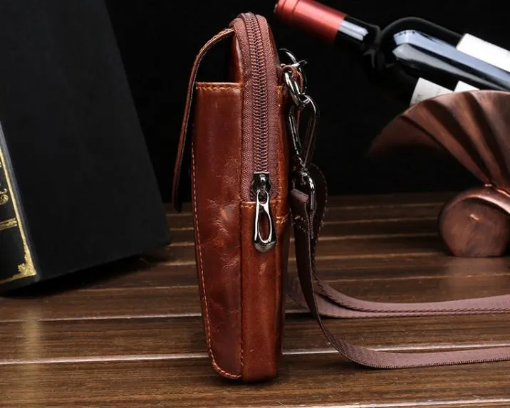 Cool Leather Mens Vintage Small Side Bag Belt Pouch Waist Bag For Men