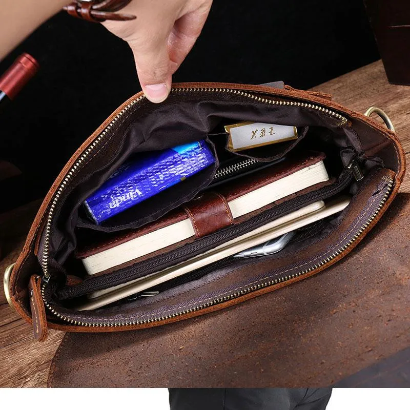 Cool Leather Messenger Bag Side Bag Vintage Shoulder Bag For Men