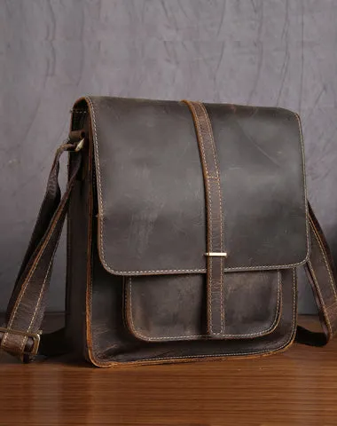 Cool Leather Small Messenger Bag Vintage Small Shoulder Bag Crossbody Bag For Men