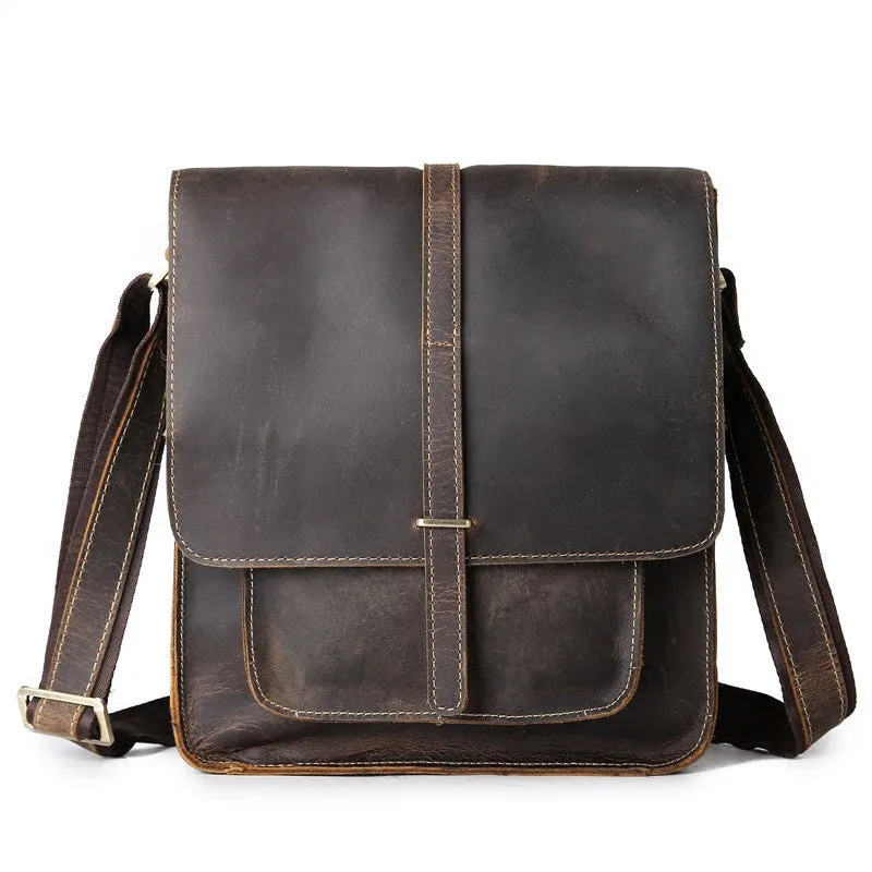 Cool Leather Small Messenger Bag Vintage Small Shoulder Bag Crossbody Bag For Men