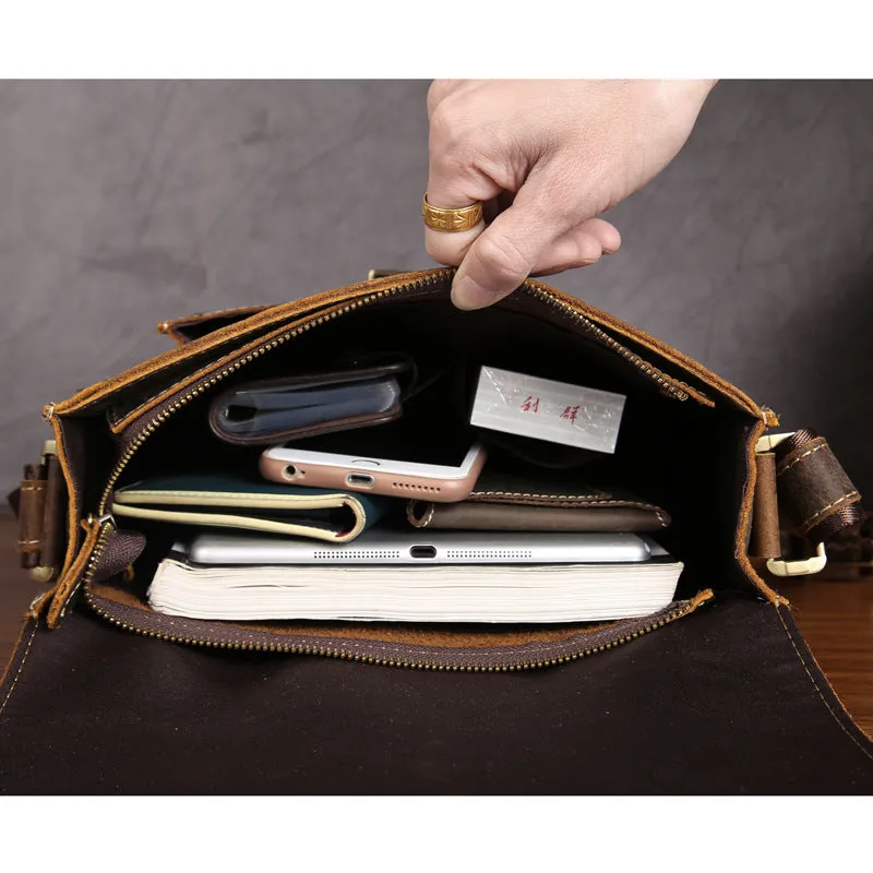 Cool Leather Small Messenger Bag Vintage Small Shoulder Bag Crossbody Bag For Men