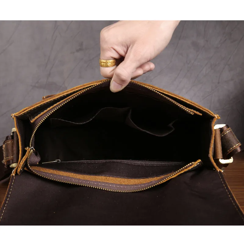 Cool Leather Small Messenger Bag Vintage Small Shoulder Bag Crossbody Bag For Men