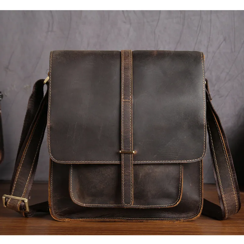 Cool Leather Small Messenger Bag Vintage Small Shoulder Bag Crossbody Bag For Men