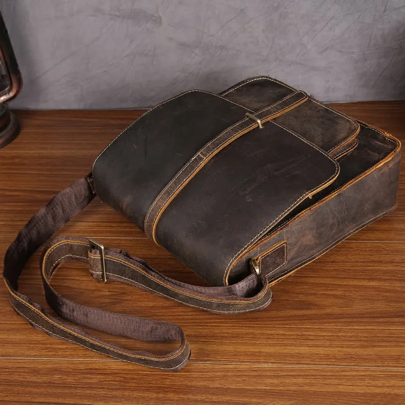 Cool Leather Small Messenger Bag Vintage Small Shoulder Bag Crossbody Bag For Men
