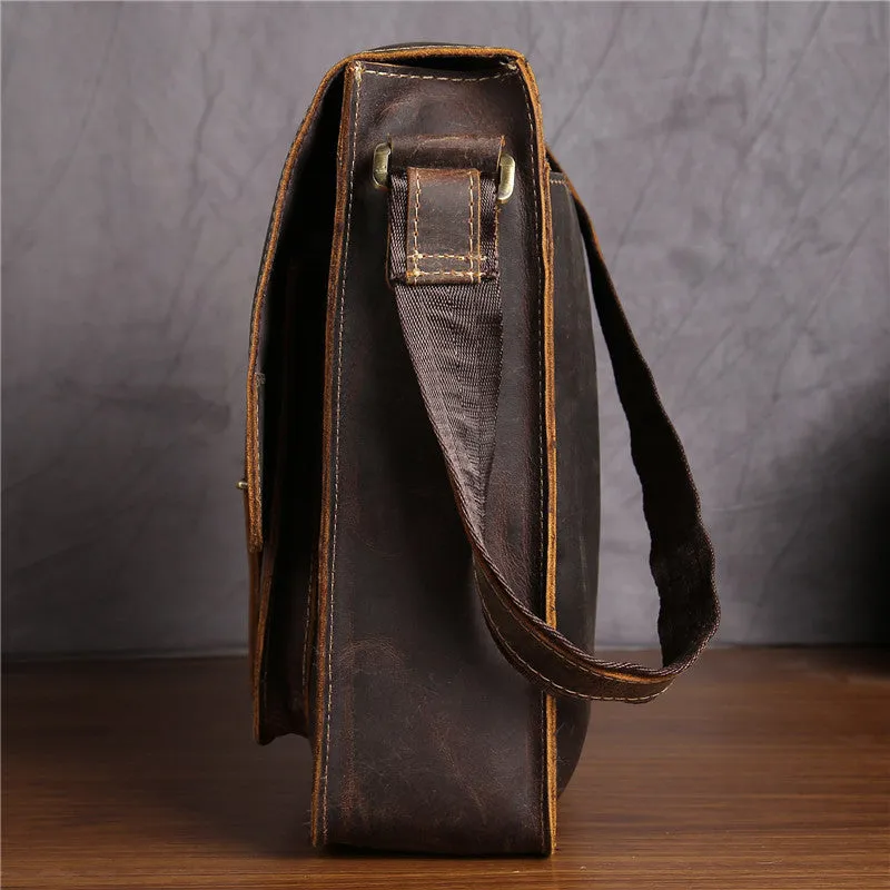 Cool Leather Small Messenger Bag Vintage Small Shoulder Bag Crossbody Bag For Men