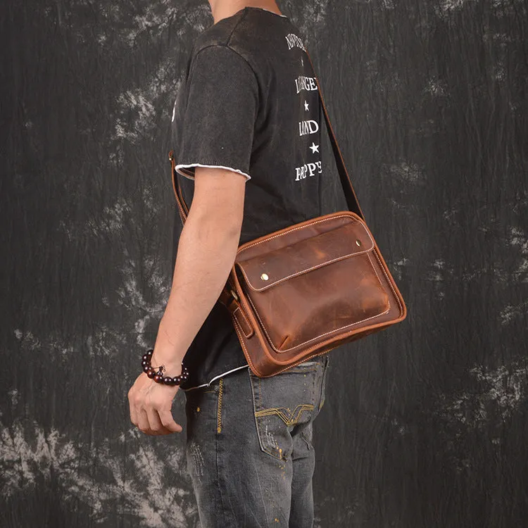 Cool Leather Small Messenger Bag Vintage Small Shoulder Bag For Men