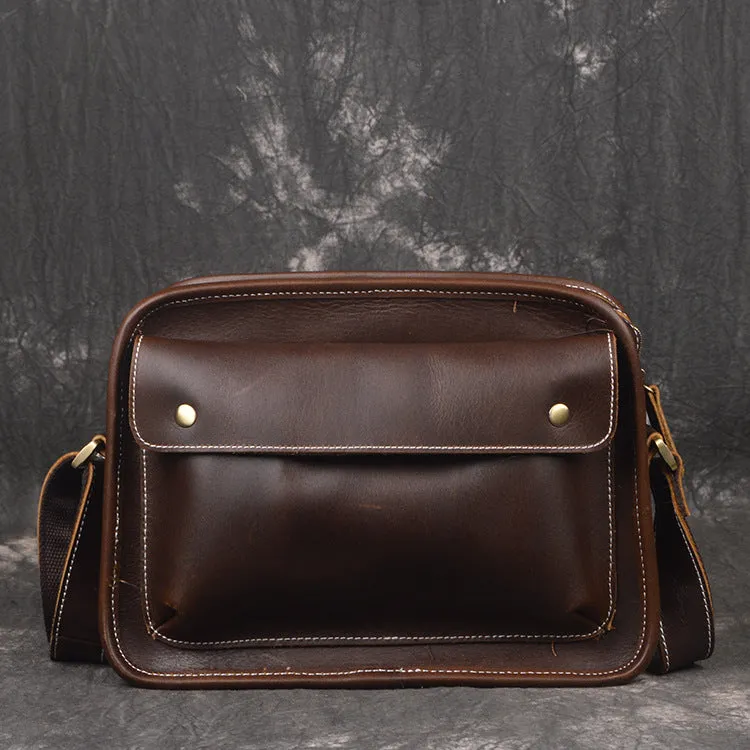 Cool Leather Small Messenger Bag Vintage Small Shoulder Bag For Men
