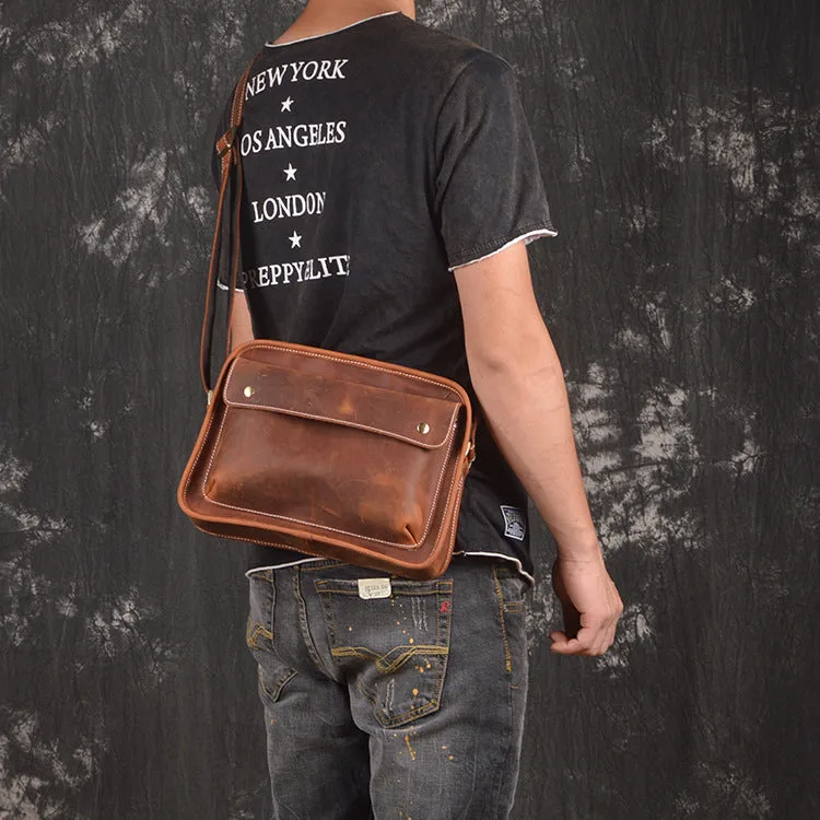 Cool Leather Small Messenger Bag Vintage Small Shoulder Bag For Men