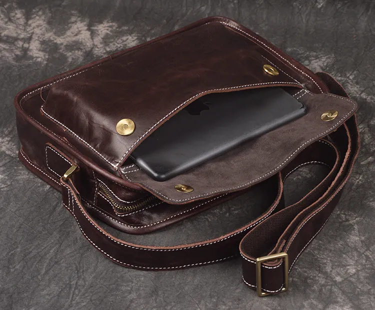 Cool Leather Small Messenger Bag Vintage Small Shoulder Bag For Men