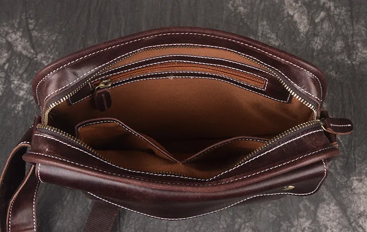 Cool Leather Small Messenger Bag Vintage Small Shoulder Bag For Men