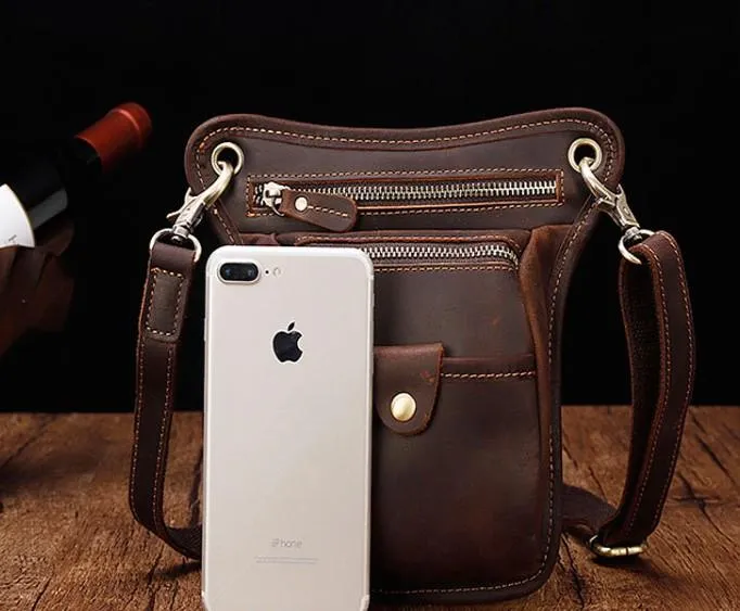 Cool Leather Small Side Bag Messenger Bag Waist Bag Small Shoulder Bag For Men