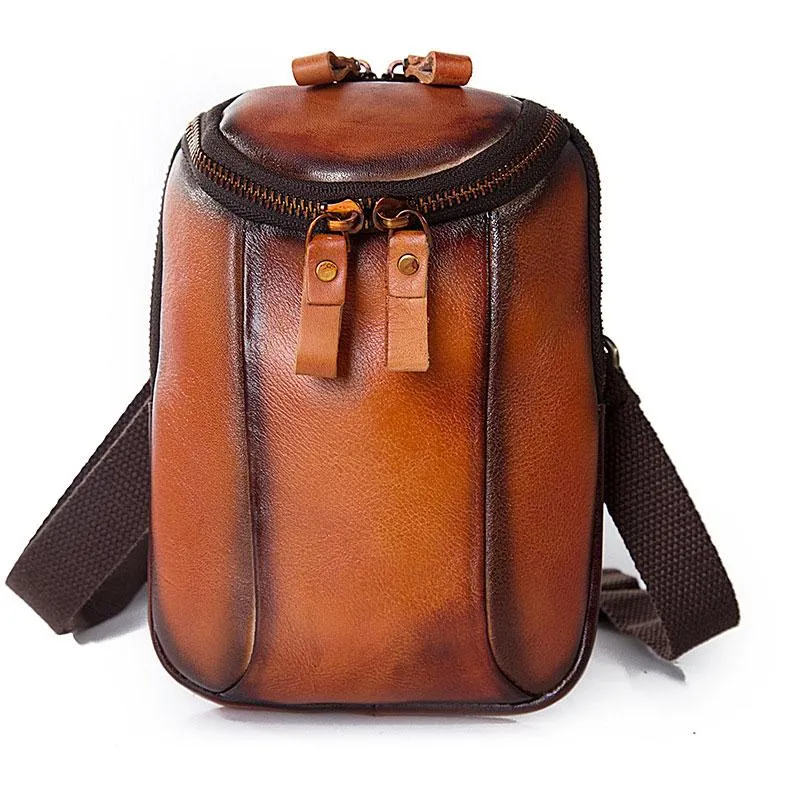 Cool Leather Tan Belt Waist Bag Belt Pouch for Men Mini Shoulder Bag For Men