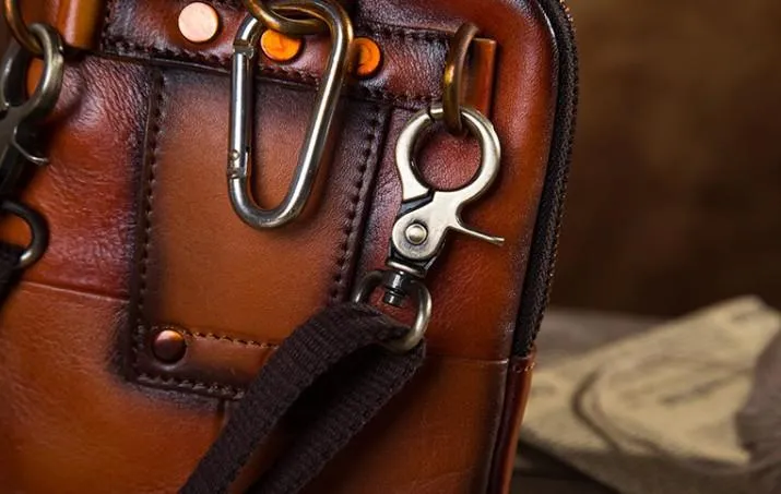 Cool Leather Tan Belt Waist Bag Belt Pouch for Men Mini Shoulder Bag For Men