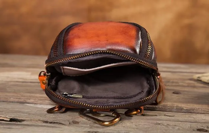 Cool Leather Tan Belt Waist Bag Belt Pouch for Men Mini Shoulder Bag For Men