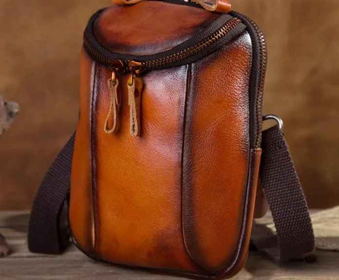 Cool Leather Tan Belt Waist Bag Belt Pouch for Men Mini Shoulder Bag For Men