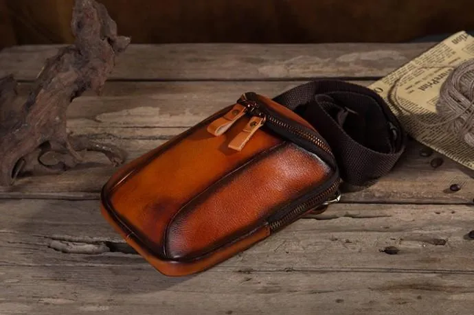 Cool Leather Tan Belt Waist Bag Belt Pouch for Men Mini Shoulder Bag For Men