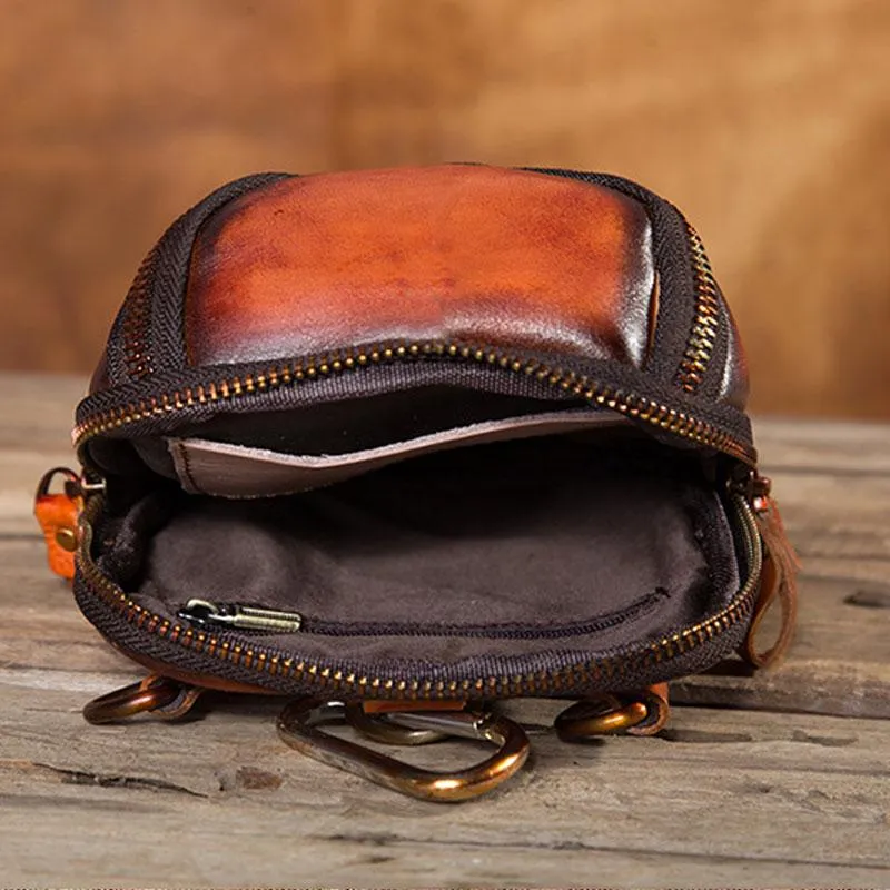 Cool Leather Tan Belt Waist Bag Belt Pouch for Men Mini Shoulder Bag For Men