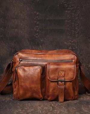 Cool Mens Brown Leather Messenger Bag Coffee Side Shoulder Bag Courier Bag Postman Bag for Men