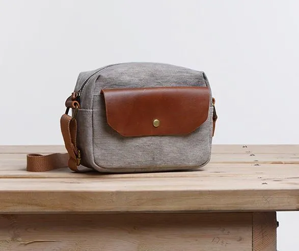 Cool Mens Canvas Leather Side Bag Gray Courier Bag Messenger Bag for Men