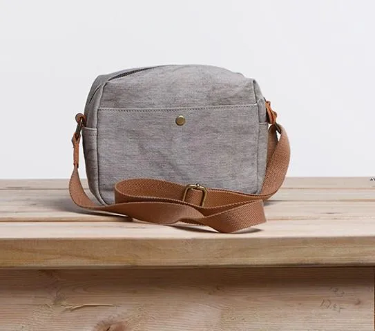 Cool Mens Canvas Leather Side Bag Gray Courier Bag Messenger Bag for Men