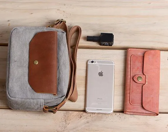 Cool Mens Canvas Leather Side Bag Gray Courier Bag Messenger Bag for Men