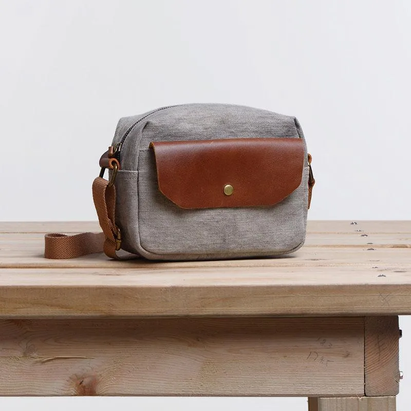 Cool Mens Canvas Leather Side Bag Gray Courier Bag Messenger Bag for Men