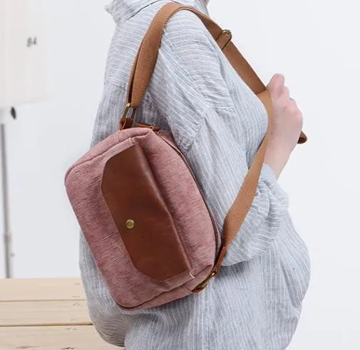 Cool Mens Canvas Leather Side Bag Gray Courier Bag Messenger Bag for Men