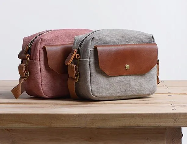 Cool Mens Canvas Leather Side Bag Gray Courier Bag Messenger Bag for Men