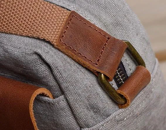 Cool Mens Canvas Leather Side Bag Gray Courier Bag Messenger Bag for Men
