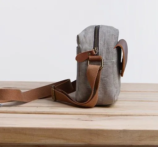 Cool Mens Canvas Leather Side Bag Gray Courier Bag Messenger Bag for Men