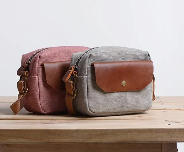 Cool Mens Canvas Leather Side Bag Gray Courier Bag Messenger Bag for Men