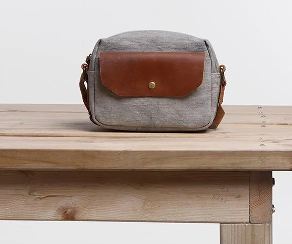 Cool Mens Canvas Leather Side Bag Gray Courier Bag Messenger Bag for Men