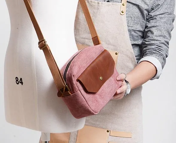 Cool Mens Canvas Leather Side Bag Gray Courier Bag Messenger Bag for Men