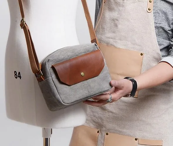 Cool Mens Canvas Leather Side Bag Gray Courier Bag Messenger Bag for Men