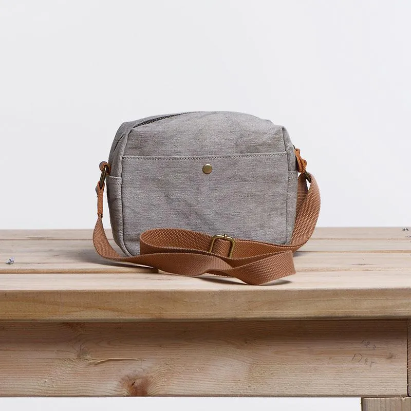 Cool Mens Canvas Leather Side Bag Gray Courier Bag Messenger Bag for Men