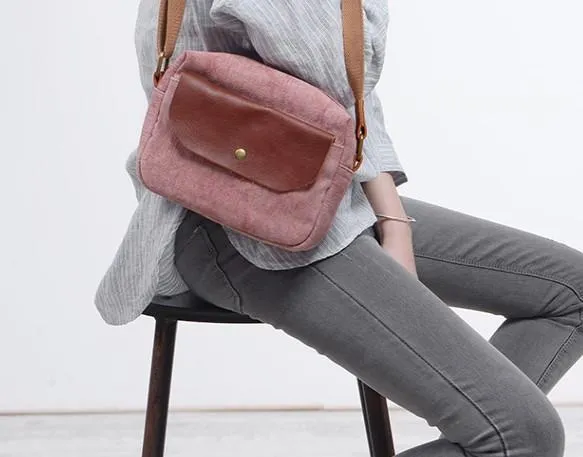 Cool Mens Canvas Leather Side Bag Gray Courier Bag Messenger Bag for Men