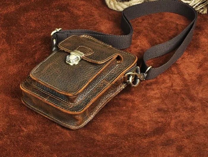 Cool Mens Small Leather Belt Pouch Holster Belt Case Waist Pouch Side Bag for Men