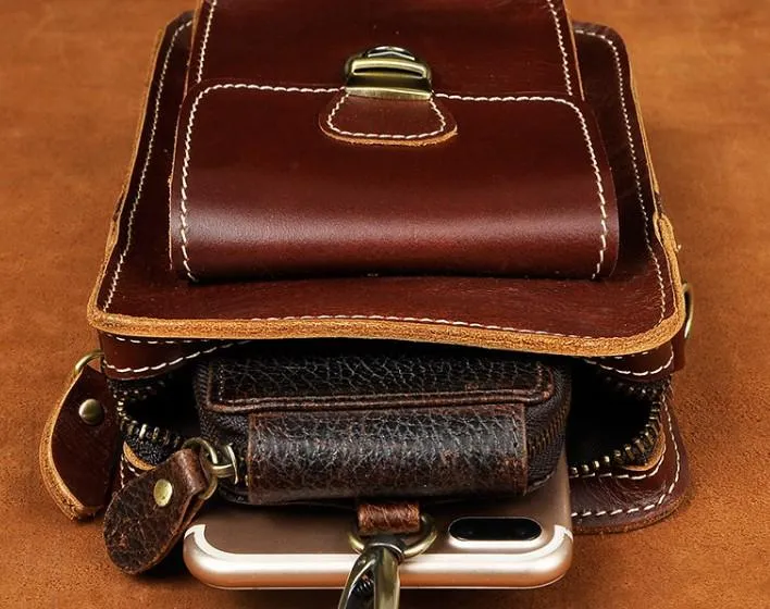 Cool Mens Small Leather Belt Pouch Holster Belt Case Waist Pouch Side Bag for Men