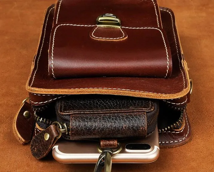 Cool Mens Small Leather Belt Pouch Holster Belt Case Waist Pouch Side Bag for Men