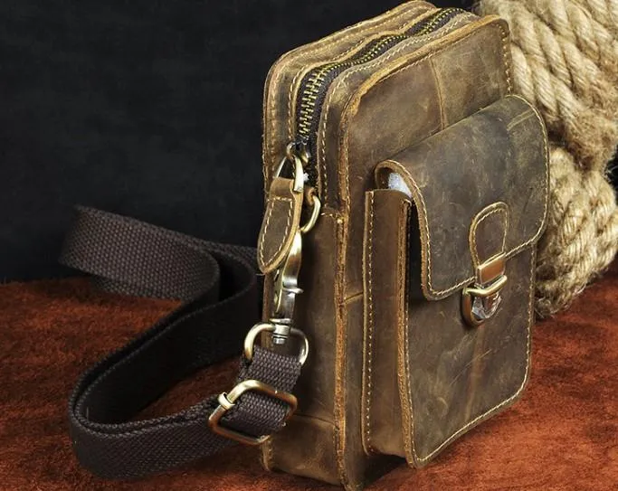 Cool Mens Small Leather Belt Pouch Holster Belt Case Waist Pouch Side Bag for Men