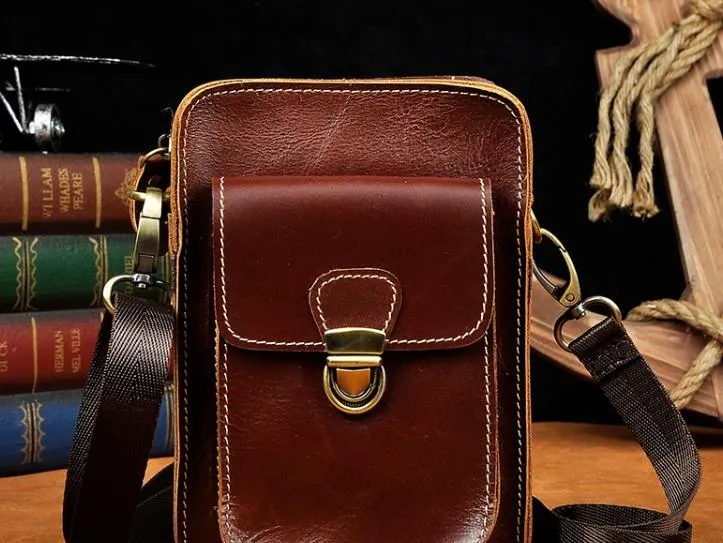 Cool Mens Small Leather Belt Pouch Holster Belt Case Waist Pouch Side Bag for Men