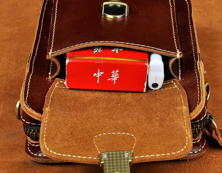 Cool Mens Small Leather Belt Pouch Holster Belt Case Waist Pouch Side Bag for Men