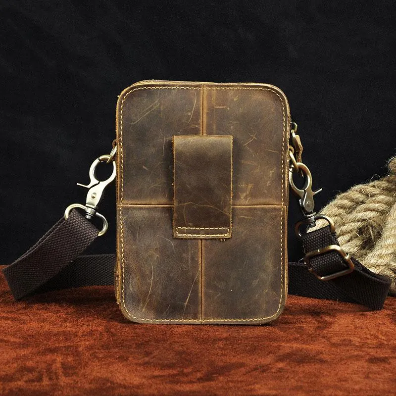Cool Mens Small Leather Belt Pouch Holster Belt Case Waist Pouch Side Bag for Men