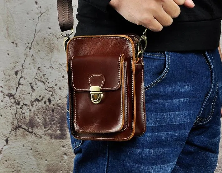 Cool Mens Small Leather Belt Pouch Holster Belt Case Waist Pouch Side Bag for Men