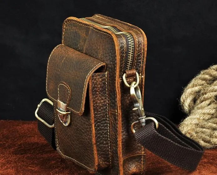 Cool Mens Small Leather Belt Pouch Holster Belt Case Waist Pouch Side Bag for Men