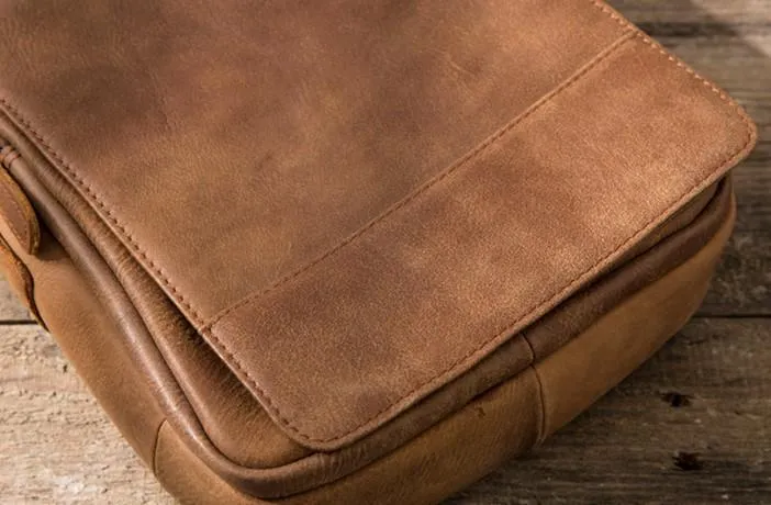 Cool Mens Small Leather Brown Bag Messenger Bags Shoulder Bags  for Men