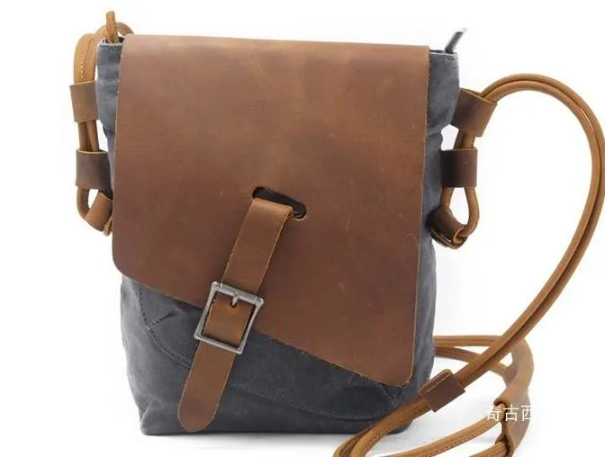 Cool Mens Waxed Canvas Leather Small Courier Bags Canvas Side Bags Messenger Bag for Men