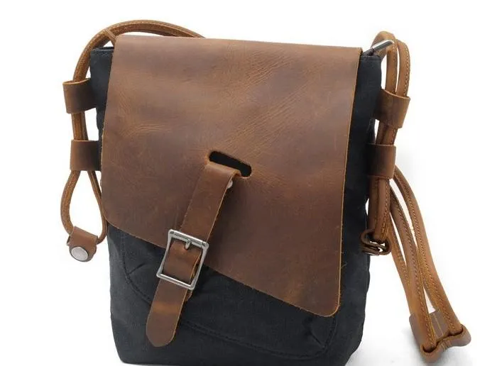 Cool Mens Waxed Canvas Leather Small Courier Bags Canvas Side Bags Messenger Bag for Men