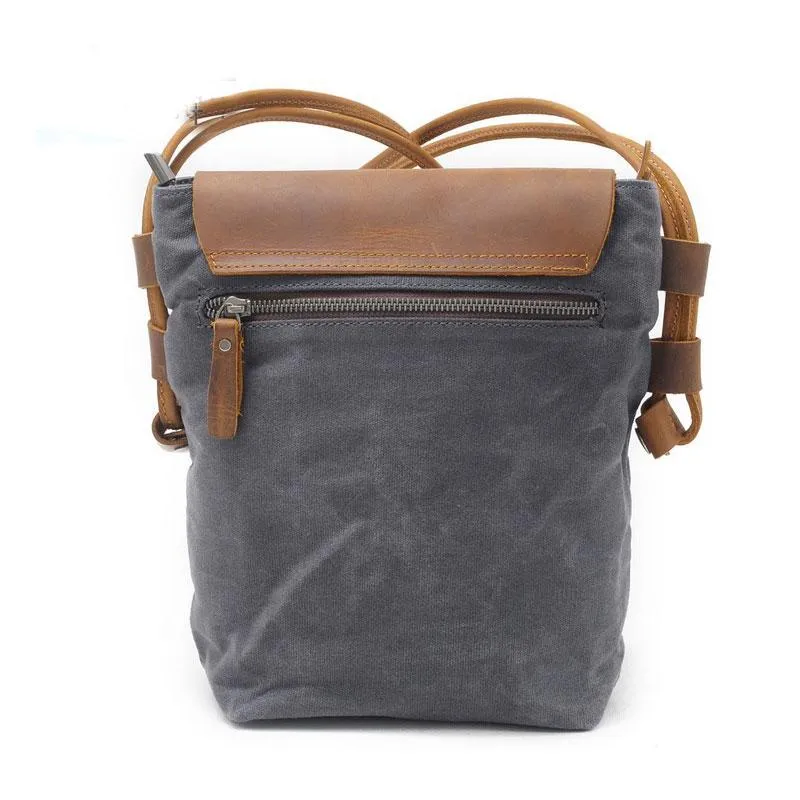 Cool Mens Waxed Canvas Leather Small Courier Bags Canvas Side Bags Messenger Bag for Men